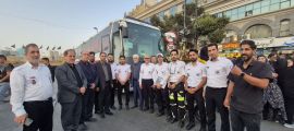 بازدید رئیس اورژانس کشور، رئیس کمیسیون بهداشت و درمان مجلس و معاون درمان دانشگاه از اتوبوس آمبولانس میدان بیت المقدس